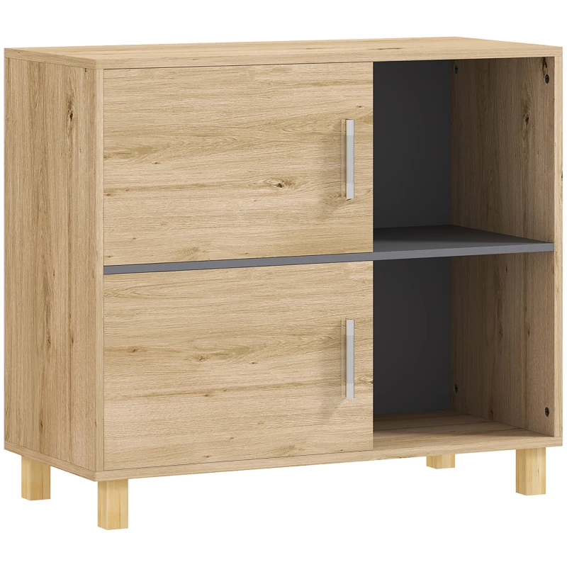 Image of HOMCOM Bathroom Storage Cabinet with Open Compartments and Double Doors Natural