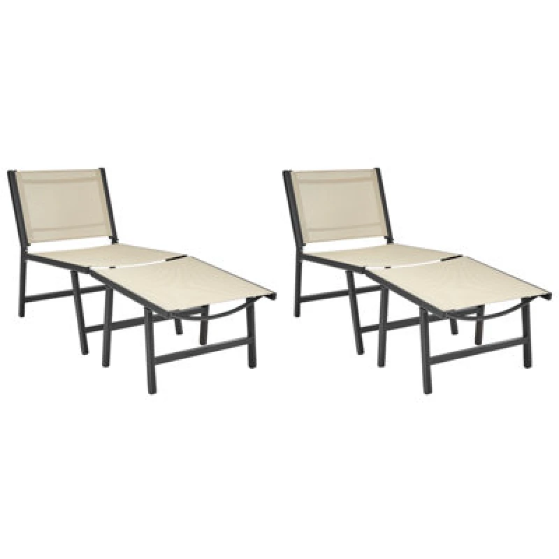 Image of Beliani Set Of 2 Garden Chairs Marceddi With Footstool Metal Beige
