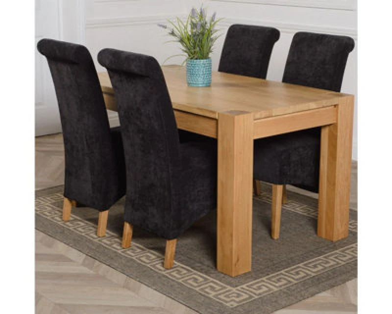 Image of Thats Furniture Kuba 150 x 85cm Chunky Medium Oak Dining Table & 4 Montana Fabric Chairs in Black Unisex 150 x 85 cm
