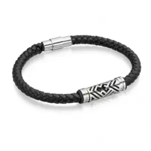 Image of Fred Bennett Stainless Steel Black Leather Bracelet B4725