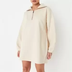 Image of Missguided Petite Half Zip Sweater Dress - Beige