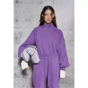 Image of Missguided RE STYLD Embroidered High Neck Sweat - Purple