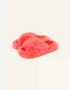 Image of Accessorize Womens Faux Fur Crossover Sliders Orange, Size: S