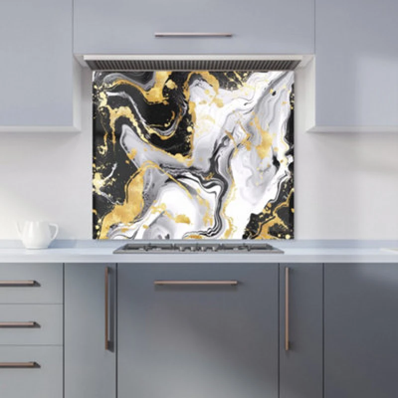 Image of Warren Reed Designer White And Black Marble Effect Kitchen Splashback