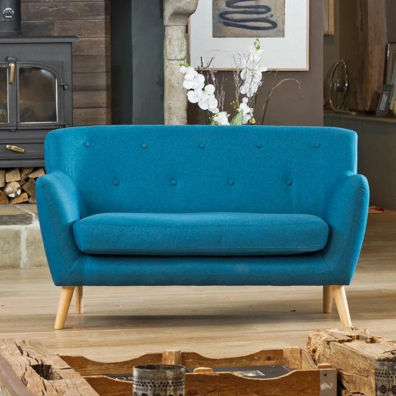 Image of Artemis Home Lynwood 137cm Wide Scandi Style Hessian Fabric 2 Seat Sofa Teal