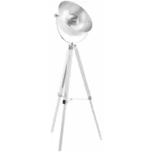 Image of Tripod Floor Lamp Light White Wood & Silver Dome Shade 1 x 60W E27 Bulb