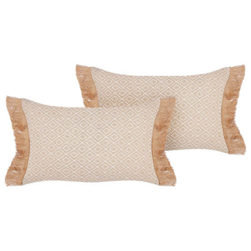 Image of Beliani Set Of 2 Decorative Cushions Boath 30 X 50 Cm Beige Solid