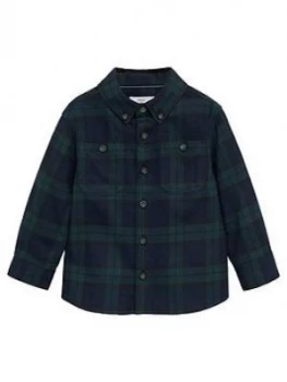 Image of Mango Baby Boys Long Sleeved Checked Shirt - Navy