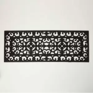 Image of Homescapes - Black Iron Effect Rubber Double Door Mat Runner 120 x 45cm - Black
