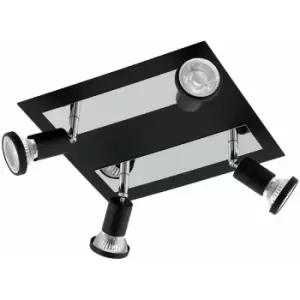 Image of Wall Ceiling 4 Spot Light Colour Black Chrome Shade & Back Plate Bulb GU10 4x5W