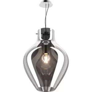 Image of Zumaline Bresso Large 38cm Dome Pendant Ceiling Light, Smokey Chrome, 1x E27