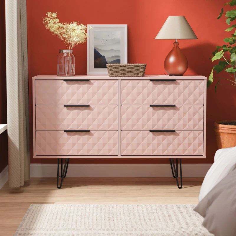 Image of Ready Assembled 2 U Islay 6 Drawer Wide Chest (Ready Assembled) in Dusty Pink Dusty Pink Unisex