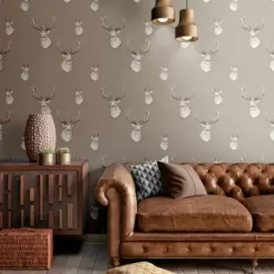 Image of Stag Contemporary Wallpaper, Natural - Catherine Lansfield