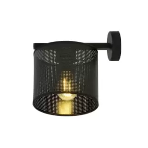 Image of Jordan Black Wall Lamp with Shade with Black Fabric Shades, 1x E27