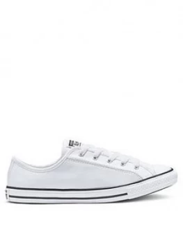 Image of Converse Chuck Taylor All Star Leather Dainty Ox Plimsolls - White/Black, Size 8, Women