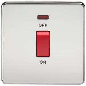 Image of KnightsBridge 45A 1G DP 230V Screwless Polished Chrome Switch With Neon