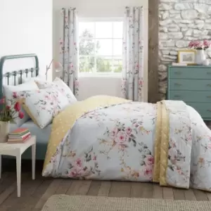 Image of Catherine Lansfield Canterbury Duck Egg Floral Duvet Cover and Pillowcase Set Pink/Yellow/White