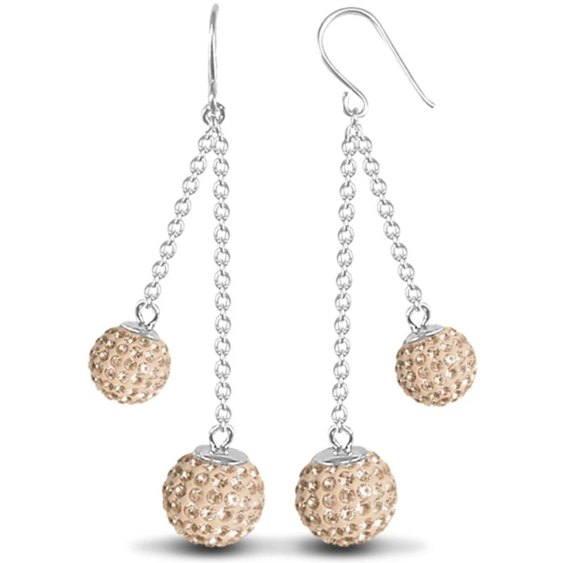Image of Jewelco London Silver Disco Ball Drop Earrings 10mm - Champagne Crystal - AER093 Silver female