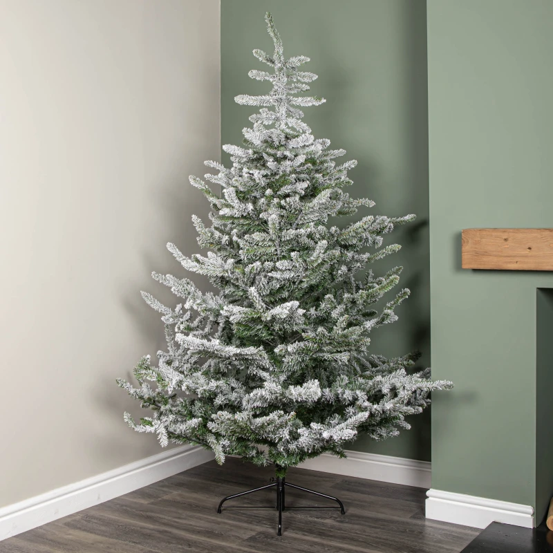 Image of 7ft (2.1m) Snowy Green & White Everlands Liberty Spruce Christmas Tree with Metal Stand