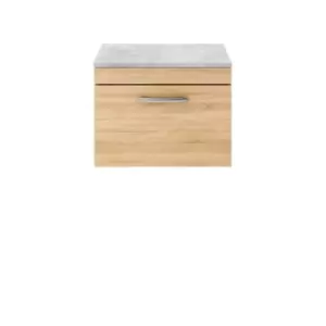 Image of Nuie Athena 600 Wall Hung Single Drawer Vanity & Bellato Grey Worktop - Natural Oak