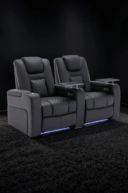 Image of More4Homes Broadway 2 Seater Electric Recliner Cinema Sofa USB Charging LED Base With Tray (Black)
