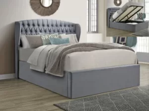 Image of Bedmaster Warwick 4ft6 Double Grey Velvet Upholstered Fabric Ottoman Bed Frame