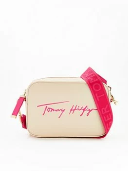 Image of Tommy Hilfiger Webbing Strap Logo Camera Bag - Cream/Pink