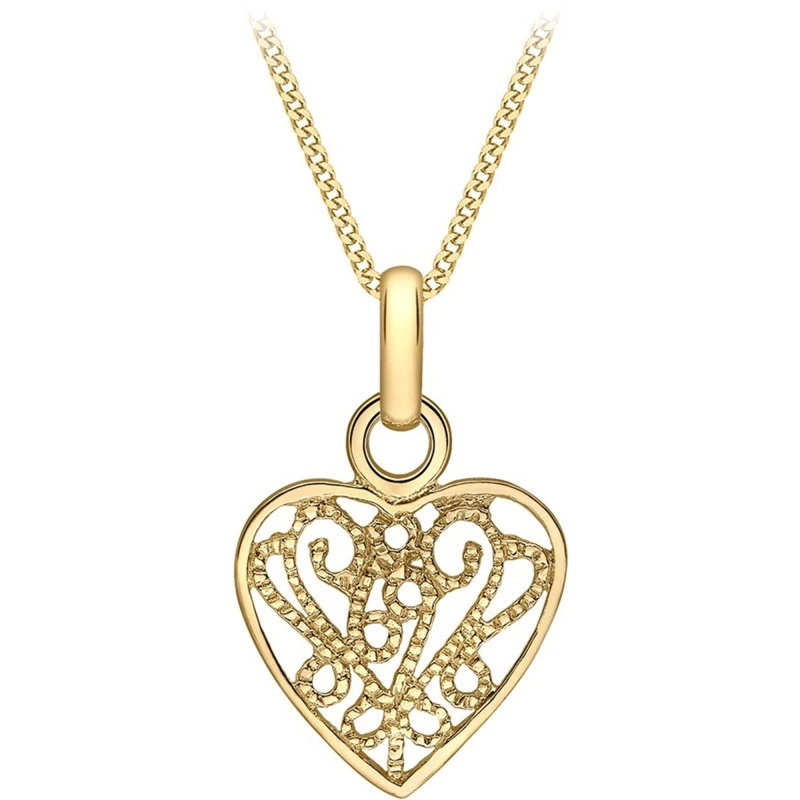 Image of Be You 9ct Gold Milgrain Heart Necklace Gold female 18inch