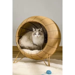 Image of Elevated Rattan Cat Bed Basket