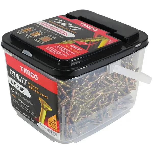 Image of Velocity Premium Countersunk Pozi Wood Screws Handy Tub 40040VYTUB Diameter: 4mm