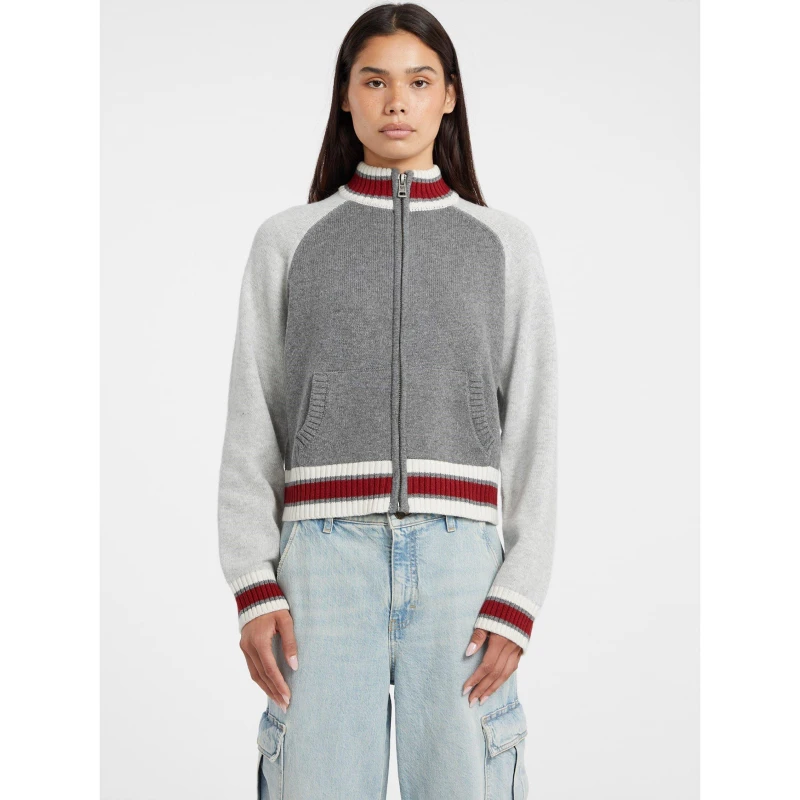 Image of Guess Womens Zipped Intarsia Knitted Top Cobblestone Hth female 10 (S)