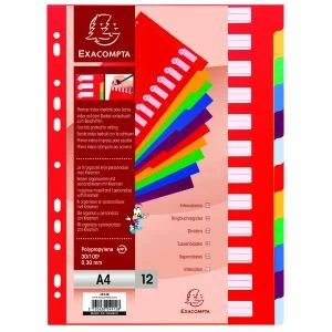 Image of Exacompta Polypropylene 12 Part Dividers A4 Assorted 4912E