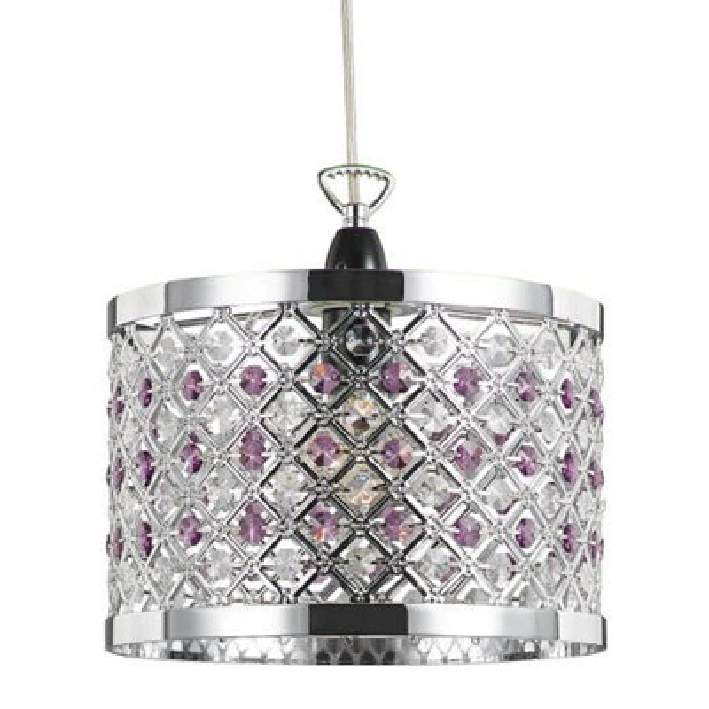 Image of Happy Homewares Sparkly Ceiling Pendant Shade With Clear And Purple Beads
