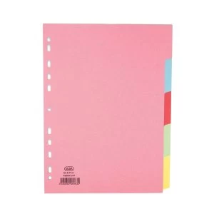 Image of Elba A4 Card Subject Dividers 5 Part 160gsm Punched Assorted Single
