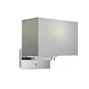 Image of Issac Rectangular Wall Lamp Chrome Plate, Grey Fabric Shade With USB Socket