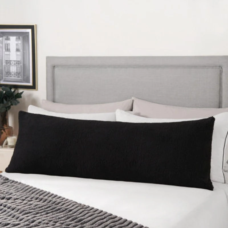 Image of OHS OHS Long Bolster Pillow Teddy Fleece Body Neck Pregnancy Support Cushion in Black One Size Unisex 5027434212682