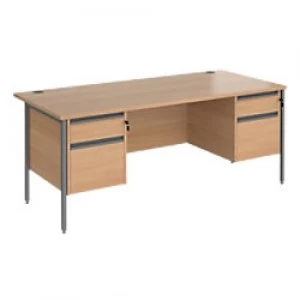 Image of Straight Desk with Beech Coloured MFC Top and Graphite H-Frame Legs and 2 x 2 Lockable Drawer Pedestals Contract 25 1800 x 800 x 725mm