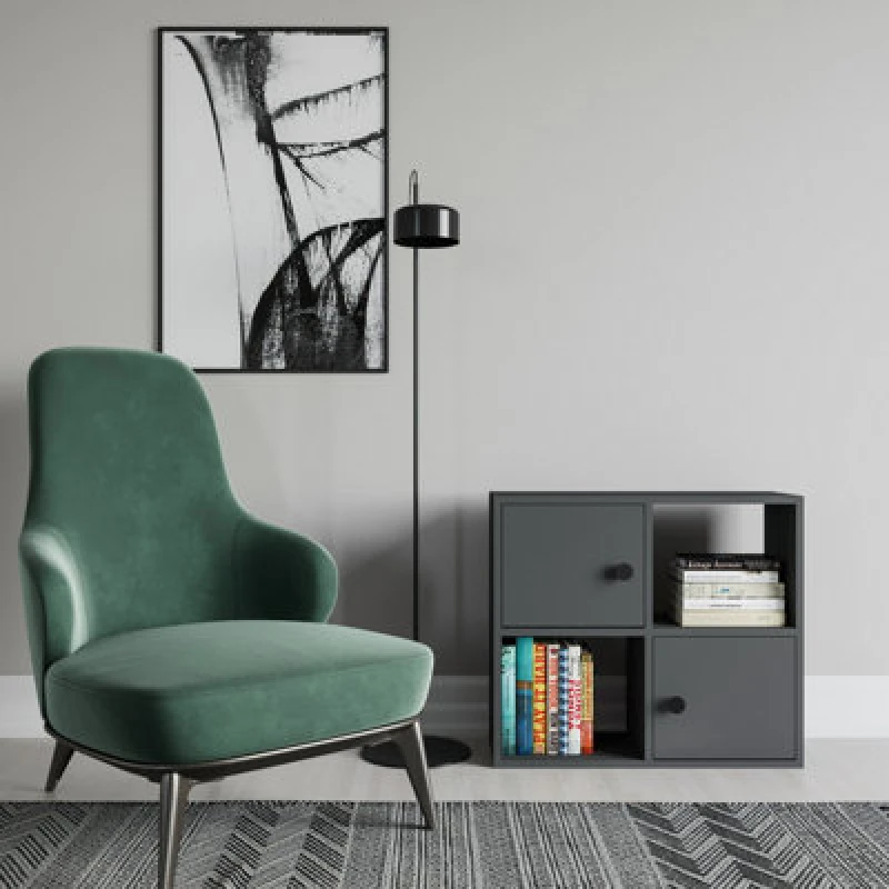 Image of Decorotika Tuttle 2-Tier And 2 Cabinets Bookcase Anthracite