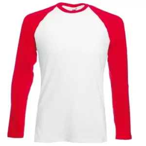 Image of Fruit Of The Loom Mens Long Sleeve Baseball T-Shirt (S) (White/Red)