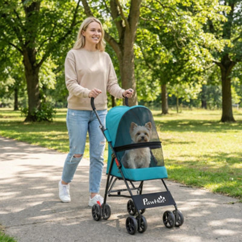 Image of Pawhut Foldable Dog Stroller With Mesh Windows For Mini Dogs, Dark Green