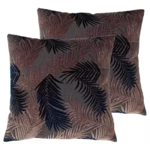 Image of Paoletti Palm Grove Twin Pack Polyester Filled Cushions Blush/Navy