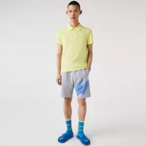 Image of Lacoste Mens Oversized Crocodile Print Organic Cotton Fleece Shorts Size 5 - L Grey Chine