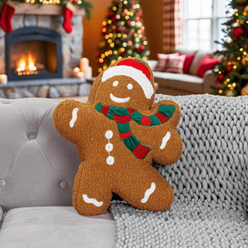 Image of Luxury Living Cute Christmas Gingerbread Man Cushion