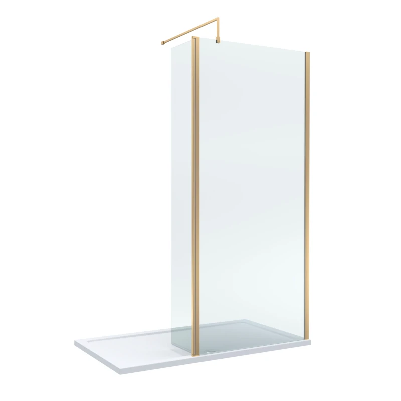 Image of Balterley 8mm Glass Wetroom Screen, Return Brushed Brass and Tray 1400 x 700mm Bronze