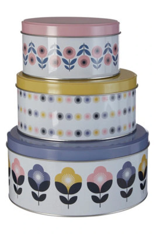 Image of Orsina Set Of 3 Colourful Storage Tins With Lids, Tin Can Storage For Kitchen Or Pantry, Stylish Food Storage Tins