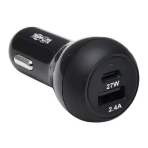 Image of Tripp Lite U280-C02-39W-1B Dual-Port USB Car Charger with 39W Charging - USB-C (27W) PD 3.0 USB-A (12W) Black