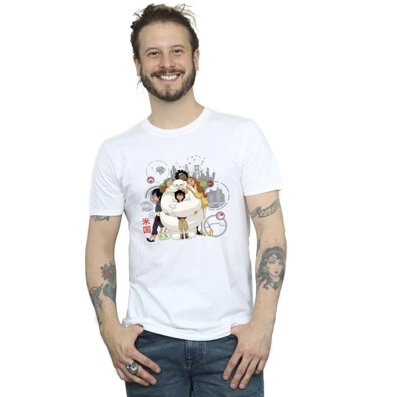 Image of Disney Men Big Hero 6 Baymax Group Hug T-Shirt in White Size: Small White S Male 5059934884083