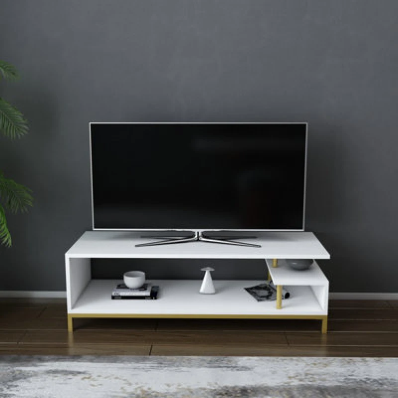 Image of Decorotika Reilly TV Stand TV Unit For Tv's Up To 55" Gold And White