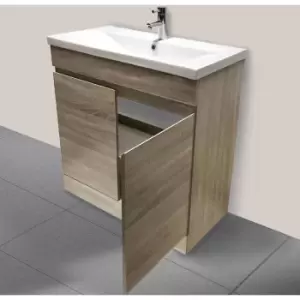 Image of Aquariss - 800mm Grey Oak Effect Bathroom Vanity Unit Basin Storage Cabinet Furniture