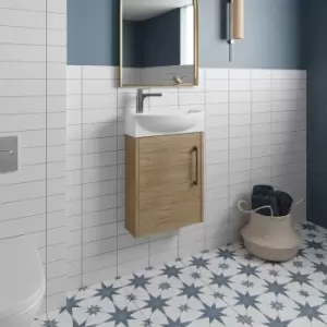 Image of Hudson Reed Juno Compact RH Wall Hung Vanity Unit and Basin 440mm Wide - Autumn Oak